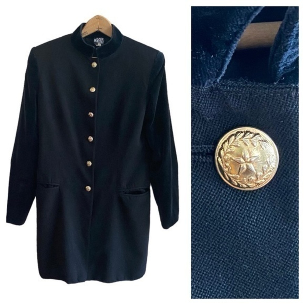 Vintage Claude Montana Black Wool Velvet Mandarin Collar Jacket 8